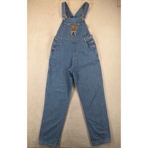 Vintage Y2K D'Mode Classix Sunflower Embroidered Jean Overalls Women Carpenter M